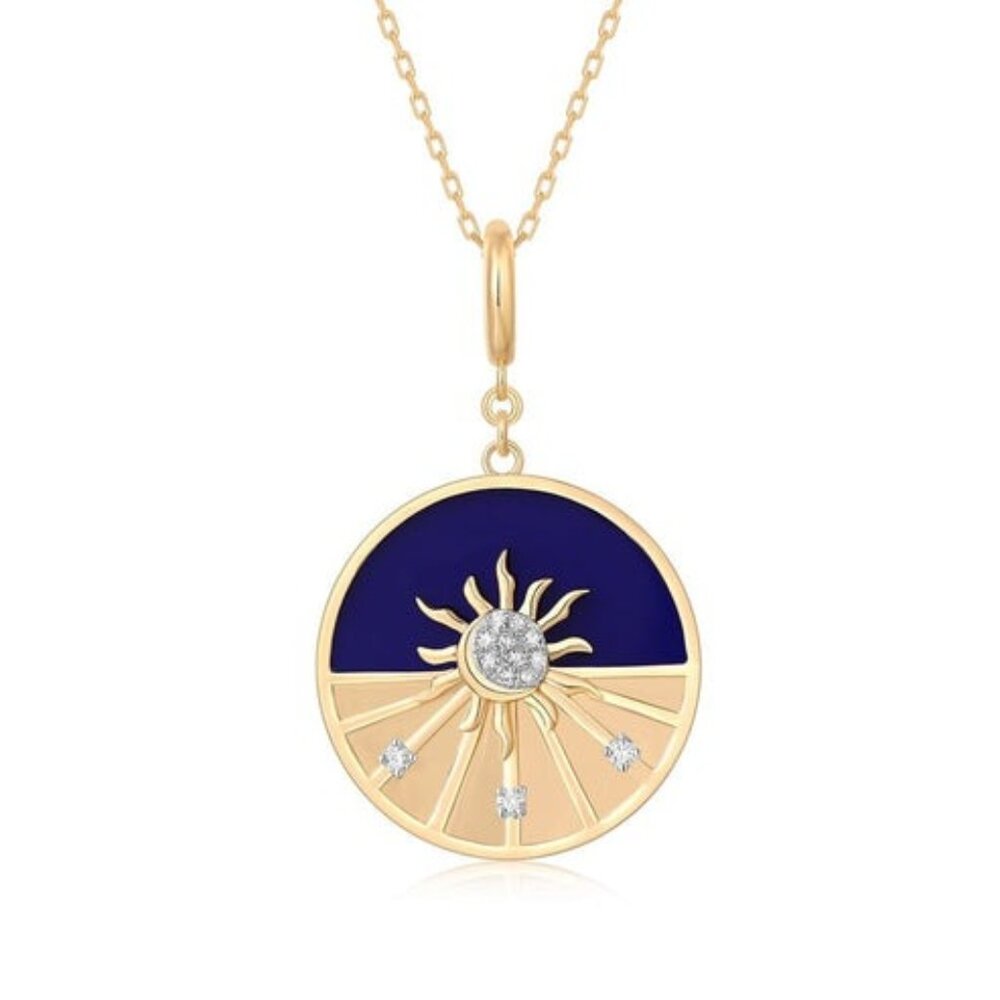 Sphere Lapis 14K (or 18k upon request) Yellow Gold Diamond Pendant Necklace